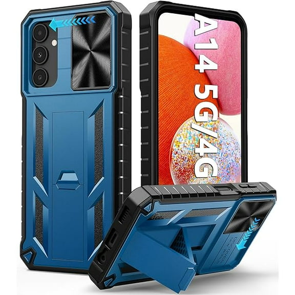 FU1999 for Samsung Galaxy A14-5G Case: Protective Rugged Military Drop Proof Galaxya14 Cell Mobile Cover with Kickstand | Shockproof TPU Matte Textured Tough Hybrid Cases for Samsunga14 Phone - Blue