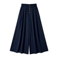 thumbnail image 6 of RYDCOT Women's Summer Solid Color Button High Waist Wide Leg Palazzo Pants with Pockets Navy, 6 of 8