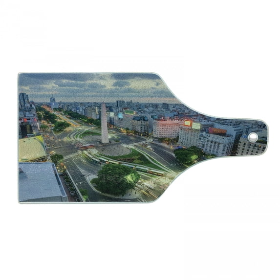 Obelisk Cutting Board, Aerial Vista Panoramic Photo of Capital City Buenos Aires Urban View at Twilight, Decorative Tempered Glass Cutting and Serving Board, in 3 Sizes, by Ambesonne