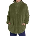 thumbnail image 3 of Women'S Plush Half Zip Stand Collar Sweatshirt Comfortable Pullover Long Sleeve Top Autumn and Winter Army Green M, 3 of 9