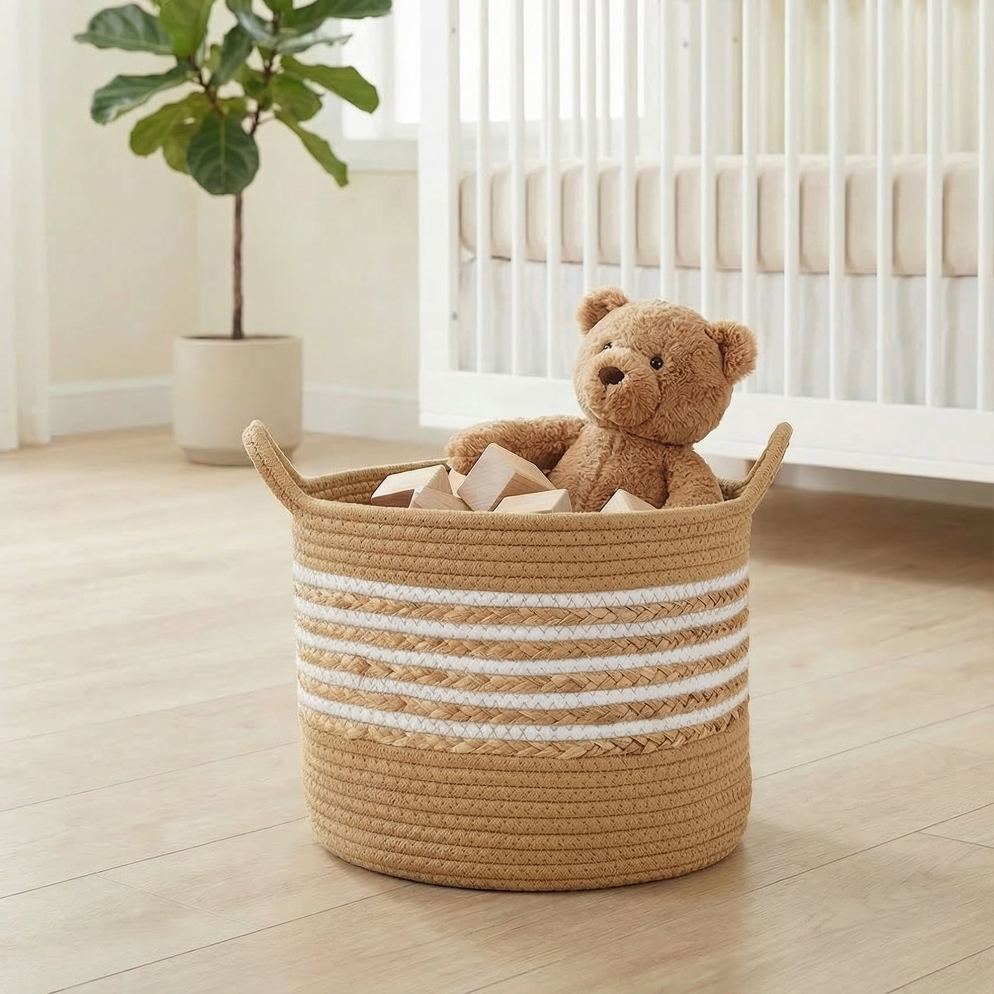 Unique Bargains Multiple Use Woven Storage Bin for Home Light Brown 11.8*11.8*9.4in