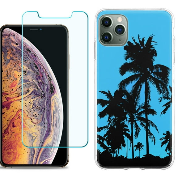 For Apple iPhone 11 Pro Max Phone Case , Slim-Fit TPU Case with Tempered Glass Screen Protector, by OneToughShield ® - Tropical Summer
