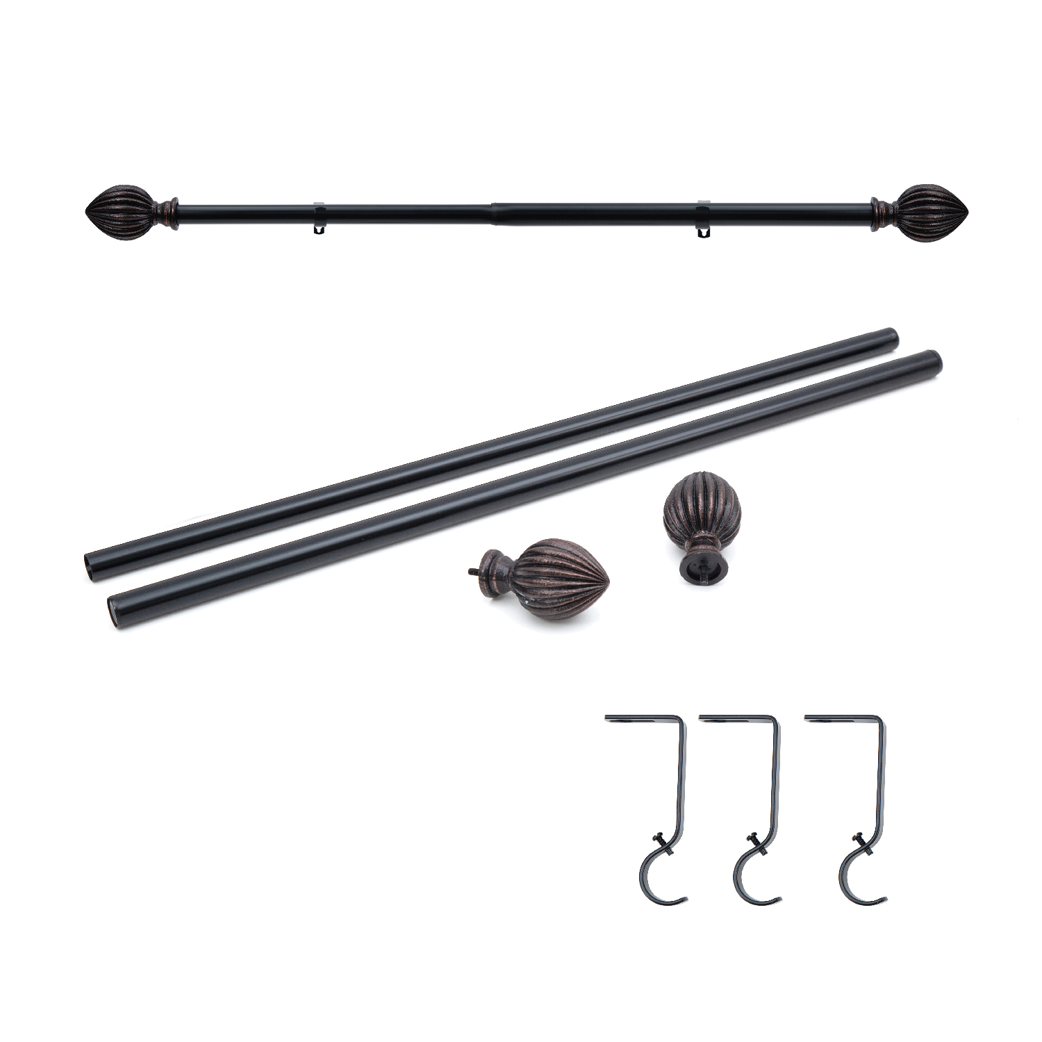 3/4 Inch Standard Decorative Window Curtain Rod, 48-84" Adjustable Length for Windows