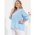 thumbnail image 2 of Unique Bargains Blouse à Encolure en V Fendue à Manches 3/4 pour Femme Grande Taille, 2 of 6
