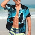 thumbnail image 7 of Sikiie Blue Full Moon Wolf Print Men's Hawaiian Shirt, Summer Beach Button Pocket Short Sleeve T-Shirt,3X-Large, 7 of 7
