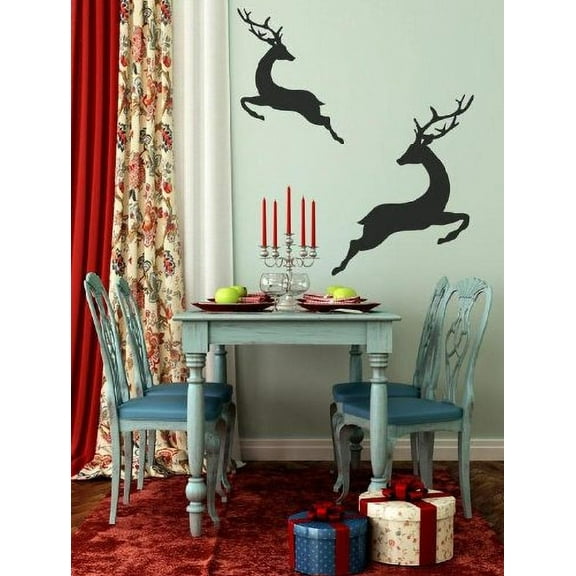 REINDEER TWO #2 ~ Christmas WALL OR WINDOW DECAL, 13" x 21" AND 18" X 23"