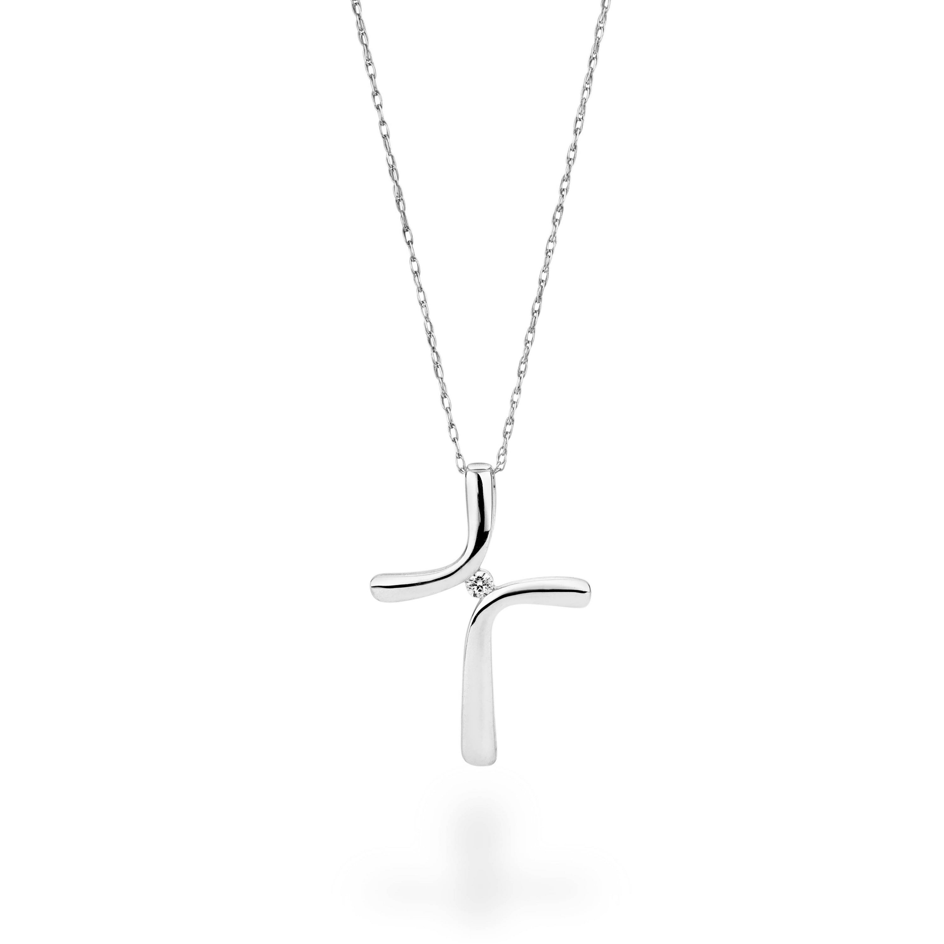 Diamond Cross Necklace 1/20 Carat Round-cut Sterling Silver 