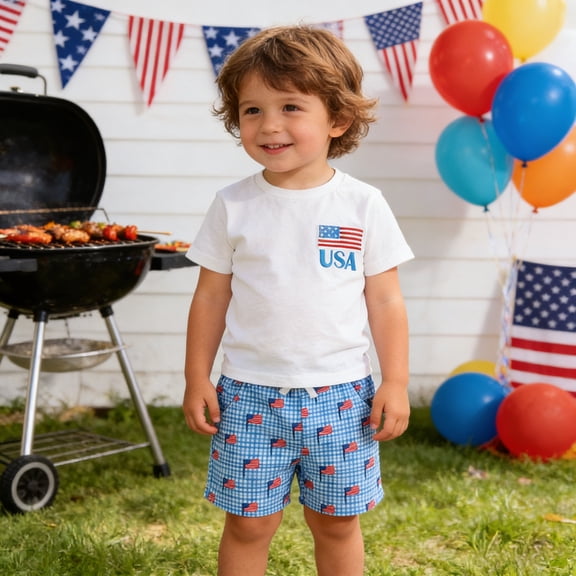 Boys Summer Outfits Boys Patriotic Short Sleeve T Shirt and Pants Comfortable 2 Piece Set Boys' Clothing Sets White 12M