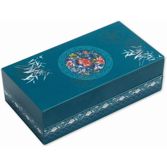 Bamboo-Zler 8-Step Secret Sliding Puzzle Box Teal Wood Safe, 3¼″x6¼″x2″
