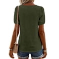 thumbnail image 5 of Women's Short Sleeve Tops Summer V Neck Tshirts Linen Vintage Casual Tees, Army Green L, 5 of 7