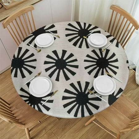 

Patifu Black and White Pattern Round Table Cover Stain Resistant Washable for Indoor Outdoor Kitchen Dining Wedding Parties with Elastic Edge 100% Polyester Fiber 54-58