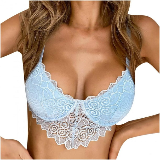 Women Lace Deep V Neck Bras Summer Fashion Plus Size Bra Casual Patchwork  Lingerie Sexy Solid Wireless Underwear Gray at  Women's Clothing store