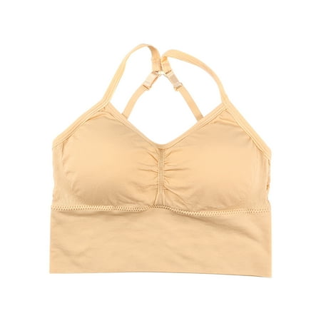 

DNDKILG Sports V Neck Bra for Women Padded Cami Strap Longline Bralettes Beige F