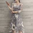 thumbnail image 4 of AMERTEER Robe Midi à Double Couche pour Femmes, Col Rond, Manches 3/4 en Maille, Imprimé Floral, Grande Ampleur, 4 of 8