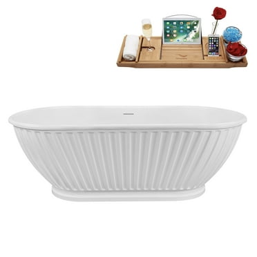 67" Streamline B-408-159-BNK Soaking Freestanding Tub and Tray With Internal Drain in Brushed Nickel