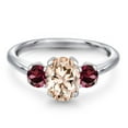 thumbnail image 3 of Gem Stone King 1.74 Ct Oval Peach Morganite Red Rhodolite Garnet 925 Sterling Silver Ring, 3 of 6