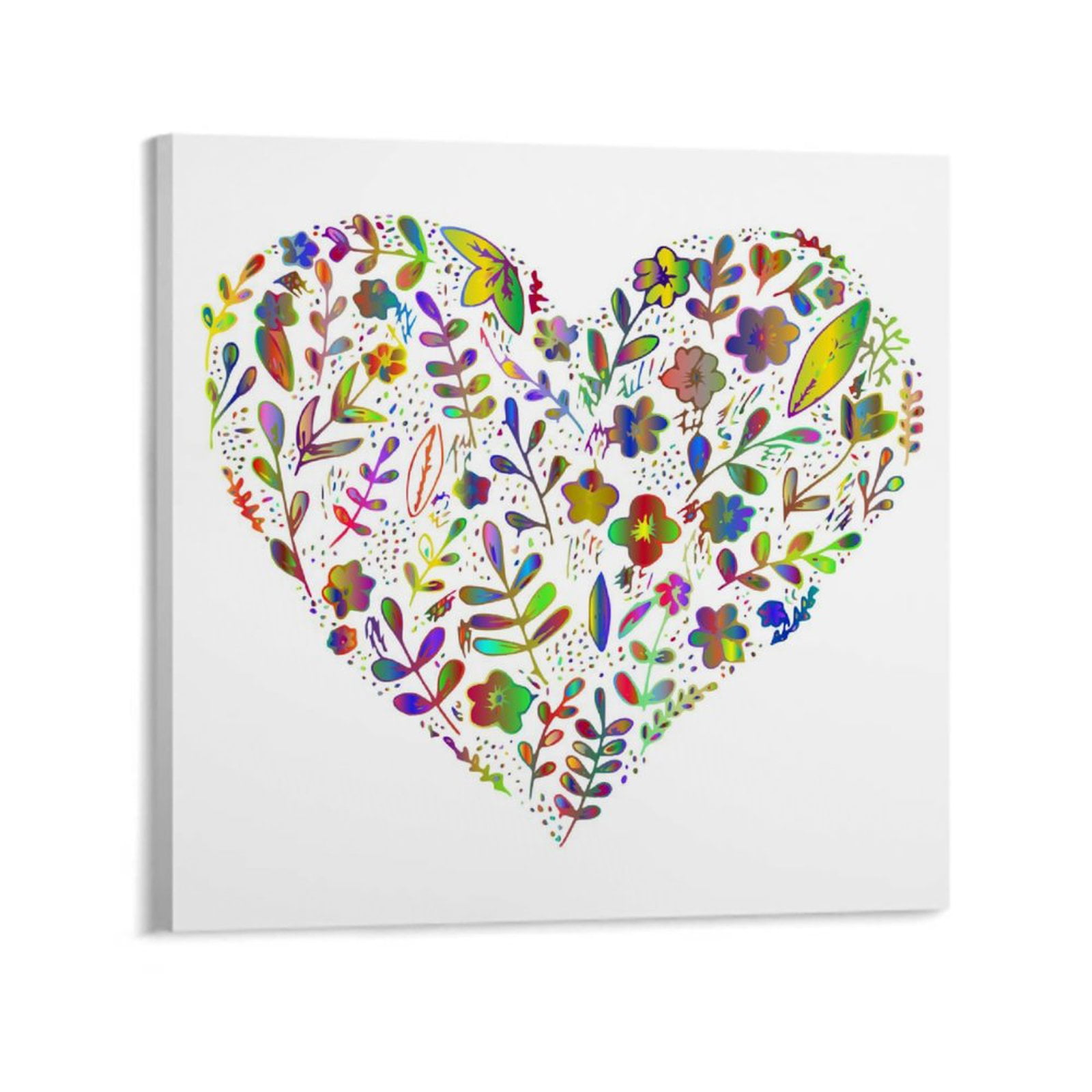 Canvas Prints Wall Art without Framed, Heart Shape of Flower Pattern Print  Modern Wall Décor Home Decoration 