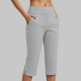 thumbnail image 2 of YDFCWXW Womens Yoga Capri Pants High Waist Wide Leg Capri Leggings Pull On Stretch Casual Capris with Pockets Light Gray, S, 2 of 6