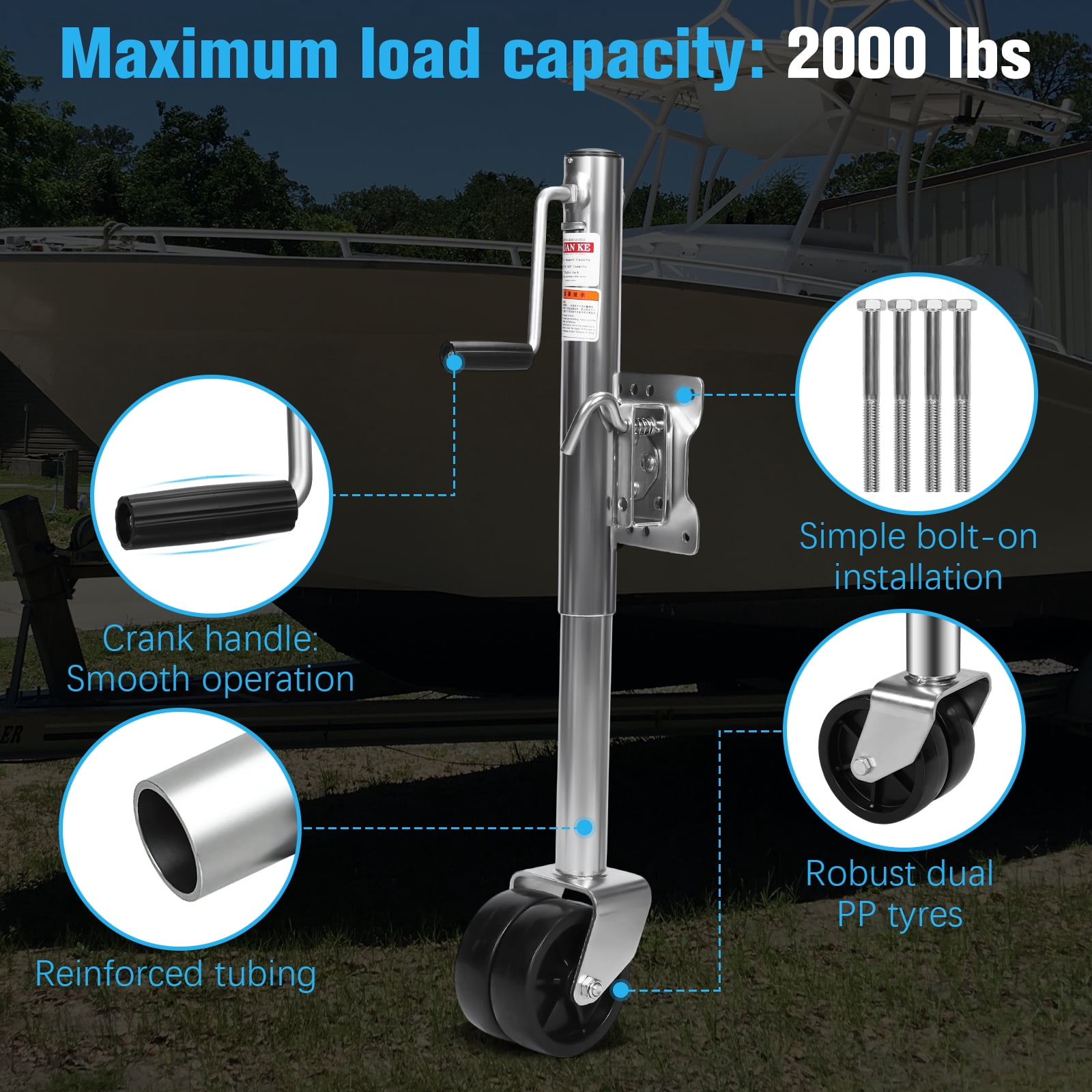 Qiyester 2000 Lbs Trailer Jack with Dual Wheel Heavy Duty Swivel Boat Jack 10 Inch Lift Bolt-on Tongue Trailer Jacks for Rv Boat Trailers