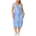 thumbnail image 1 of Vestido de verano sin mangas para mujer de talla grande Agnes Orinda, con diseño de teñido anudado, abertura lateral, escote en V, casual, midi, en color púrpura y azul, talla 2X, 1 of 5