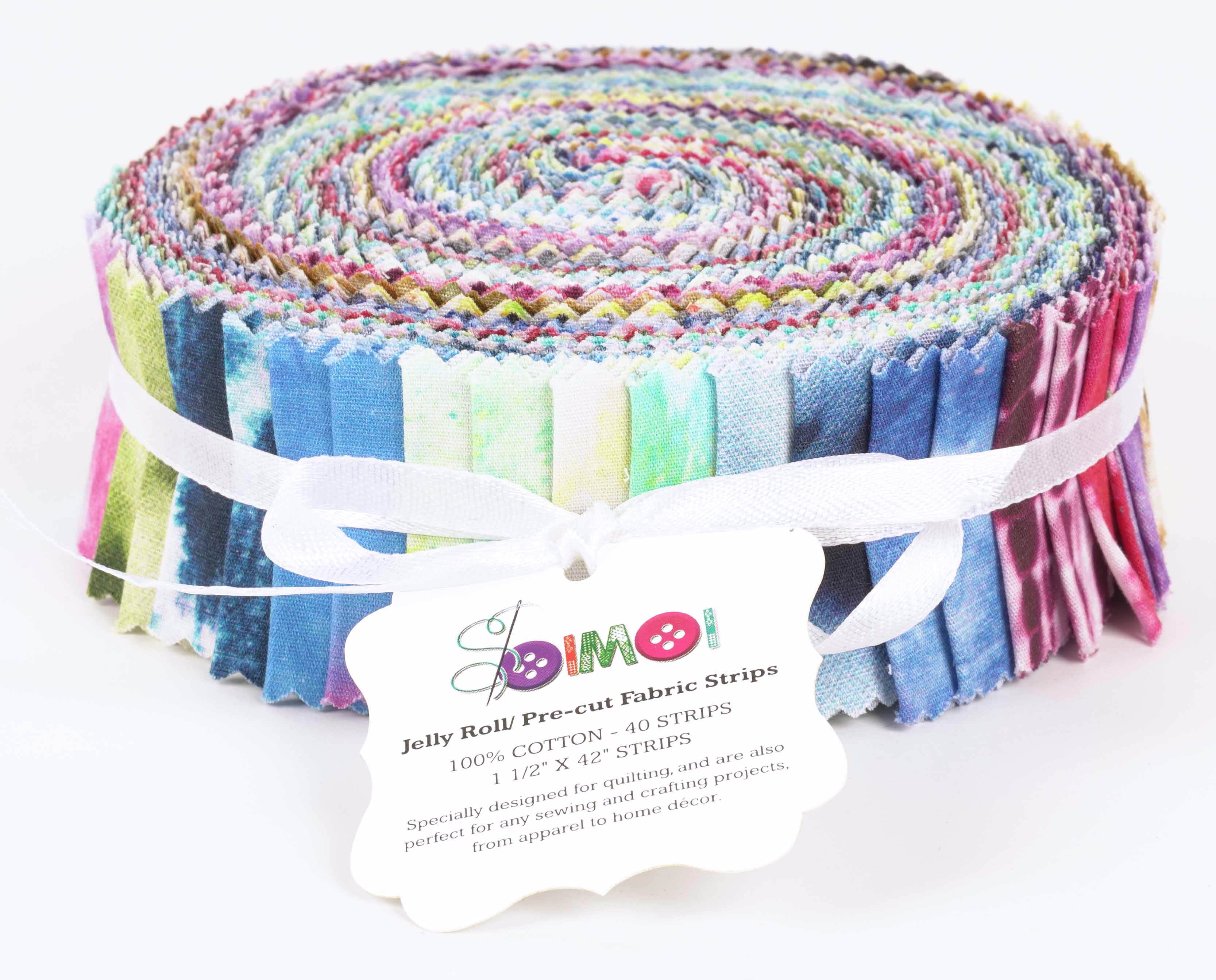 Soimoi 40Pcs Tie Dye Print Precut Fabrics Strips Roll Up 1.5x42inches Cotton Jelly Rolls For Quilting - Multicolor