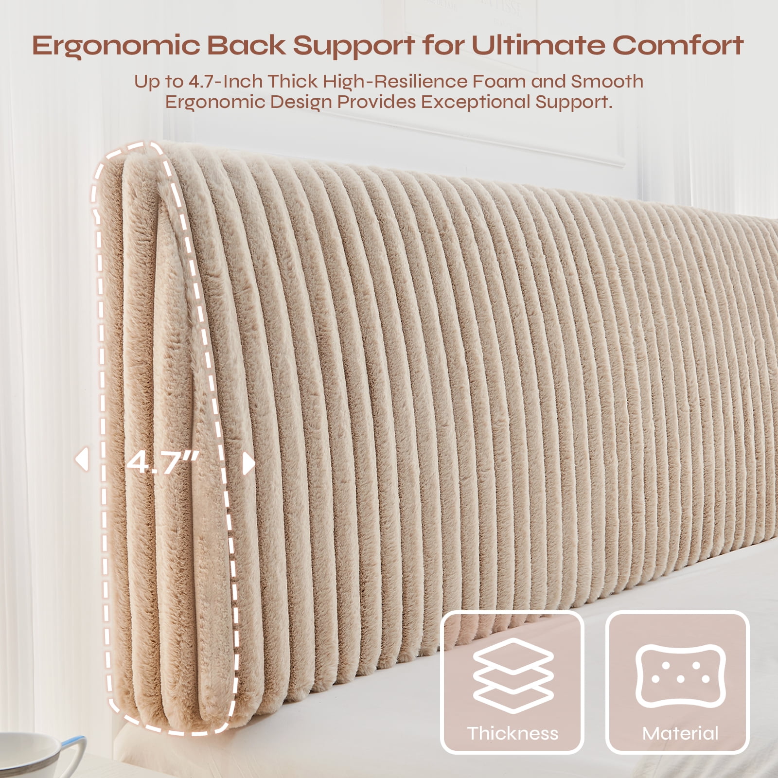 Pinmoco Memory Foam Upholstered Headboard with Height Adjustable and Ergonomic Head Board for Full Bed, Fluff Light Camel