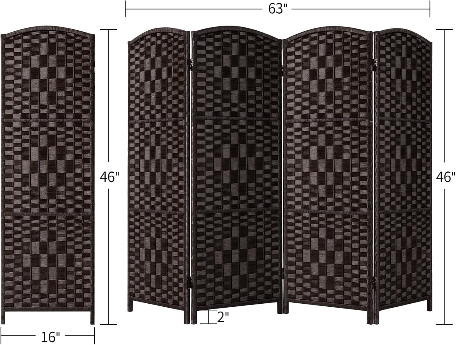 Small Room Divider Privacy Screen Folding Room Divider Wall, 46" Tall Room Dividers and Folding Privacy Screens, 4 Panel Dark Mocha Room Separator Partition Room Dividers, Temporary Wall