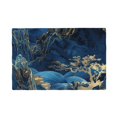 

Table Placemats Set of 6 - Golden Blue Mountains 12x18 In Faux Linen Double Heat Resistant Place Mats Cloth Indoor/Outdoor Placemats Washable Table Mats for Dining Kitchen Party
