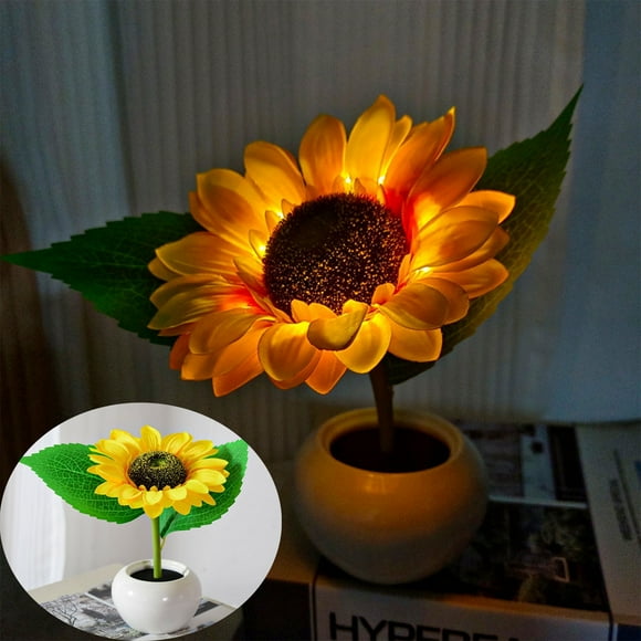 Xuewenshw Sunflower Lamp LED Sunflower Flowers With Ceramic Pot Table Lamp Night Light For Home Decorations Idea (1Sunflower) Party Lights