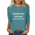 thumbnail image 2 of Chemises pour Femmes Habillées Décontractées, Chemises à Manches 3/4 pour Femmes, Tuniques à Manches Courtes Grande Taille pour Femmes, T-shirt à Manches 3/4 à Col Rond Imprimé Lettres Mode Décontractée pour Femmes, 2 of 5