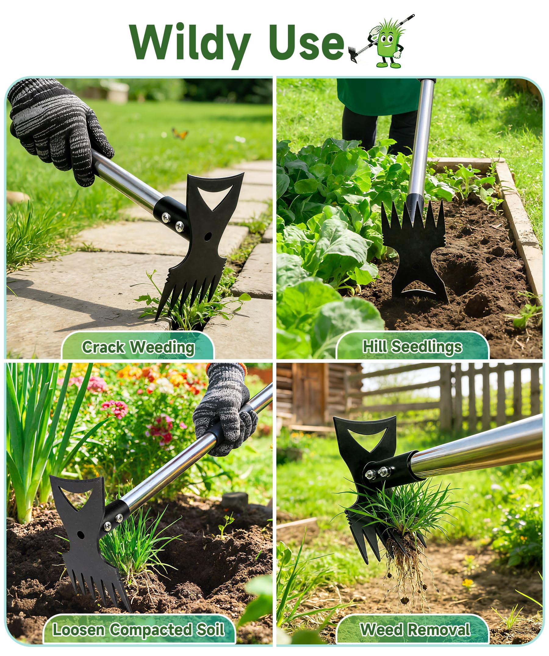 ALLJOY Weeding Tool, Hoe Cultivator 2 in 1 Garden Tools, 45 inch Weeder Hand Tiller Weeding Rake for Yard Lawn Gardening Digging Planting