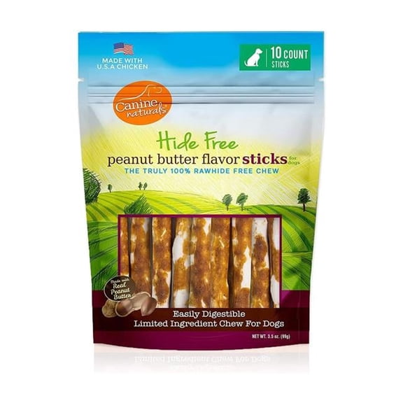Canine Naturals 813432012806 5 in. Hide Free Peanut Butter Stick - Pack of 10