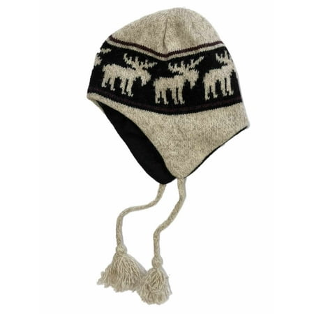 Wool Trapper - Free Authority Mens Tan Moose Print Wool Peruvian Style Trapper Hat Fleece Lined
