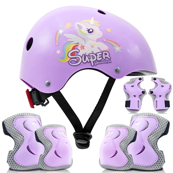 Adjustable Kids Bike Helmet Set with Knee, Elbow and Wrist Pads, Toddler Helmet for Ages 3-5-8-14 Boys Girls, Protective Gear Set for 3-14 Kids & Youth, for Bikes Skateboards Rollerskates