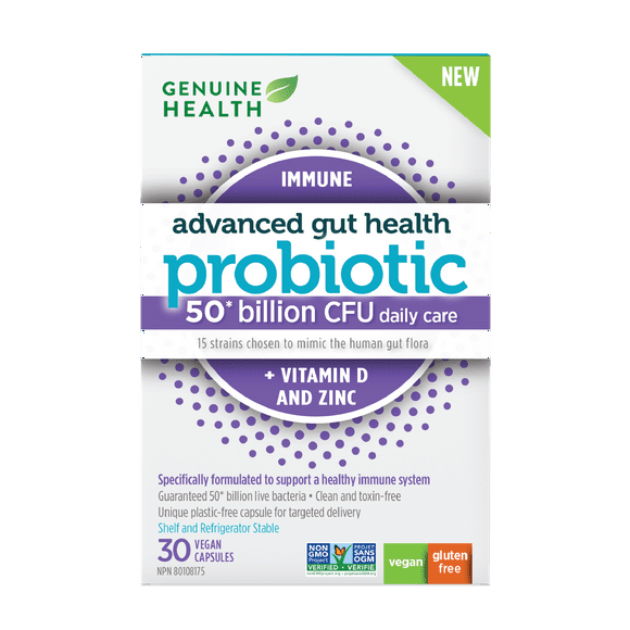 Genuine Health Probiotique Quotidien Immunitaire + Vitamine d et zinc 50 Milliards