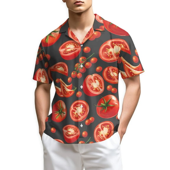 Netecom Tomato Hawaiian Shirt for Men, Button Down Summer Beach Short Sleeve, Vintage Style, Sizes S-5XL