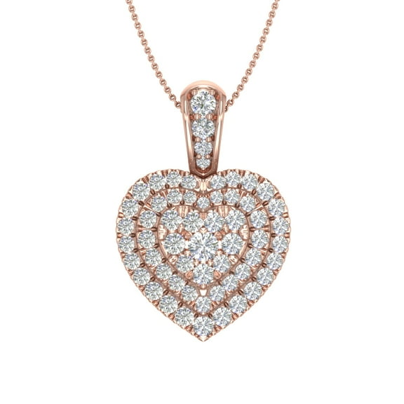 1/2 Carat Diamond Heart Pendant Necklace in 14K Rose Gold (Silver Chain Included)