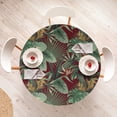 thumbnail image 4 of Ambesonne Tropical Boho Fitted Round Tablecloth, Nature Themed Palms, 36"- 40" Diameter, Maroon Fern Green, 4 of 5