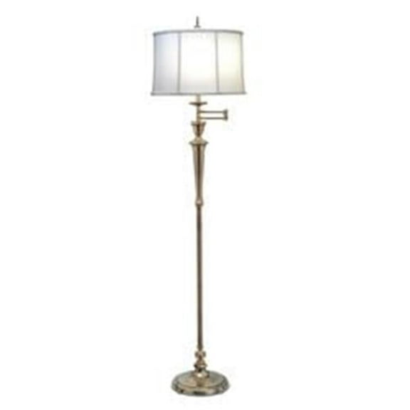 Stiffel SWFL-N8063-N8330C-BB 66 in. Burnished Brass Swing Arm Floor Lamp with Off White Camelot Shade