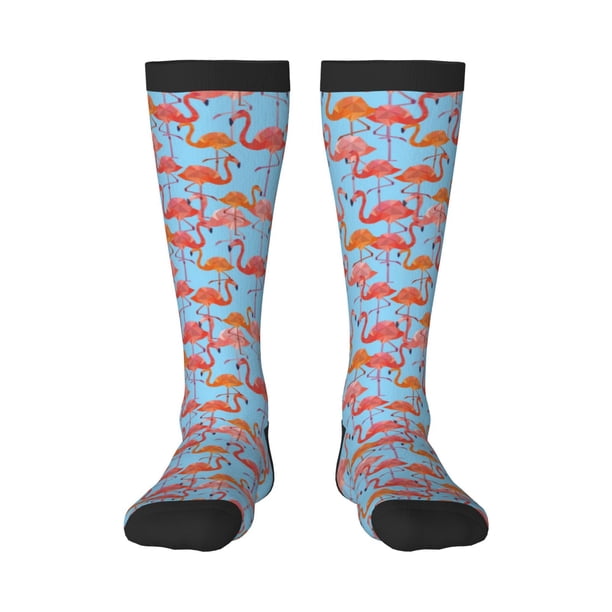 Fotbe Flamingo Calcetas Divertidas Estampadas para Hombre y Mujer, Calcetas de Algodón hasta la Rodilla para Caminar, Correr, Enfermería y Embarazo