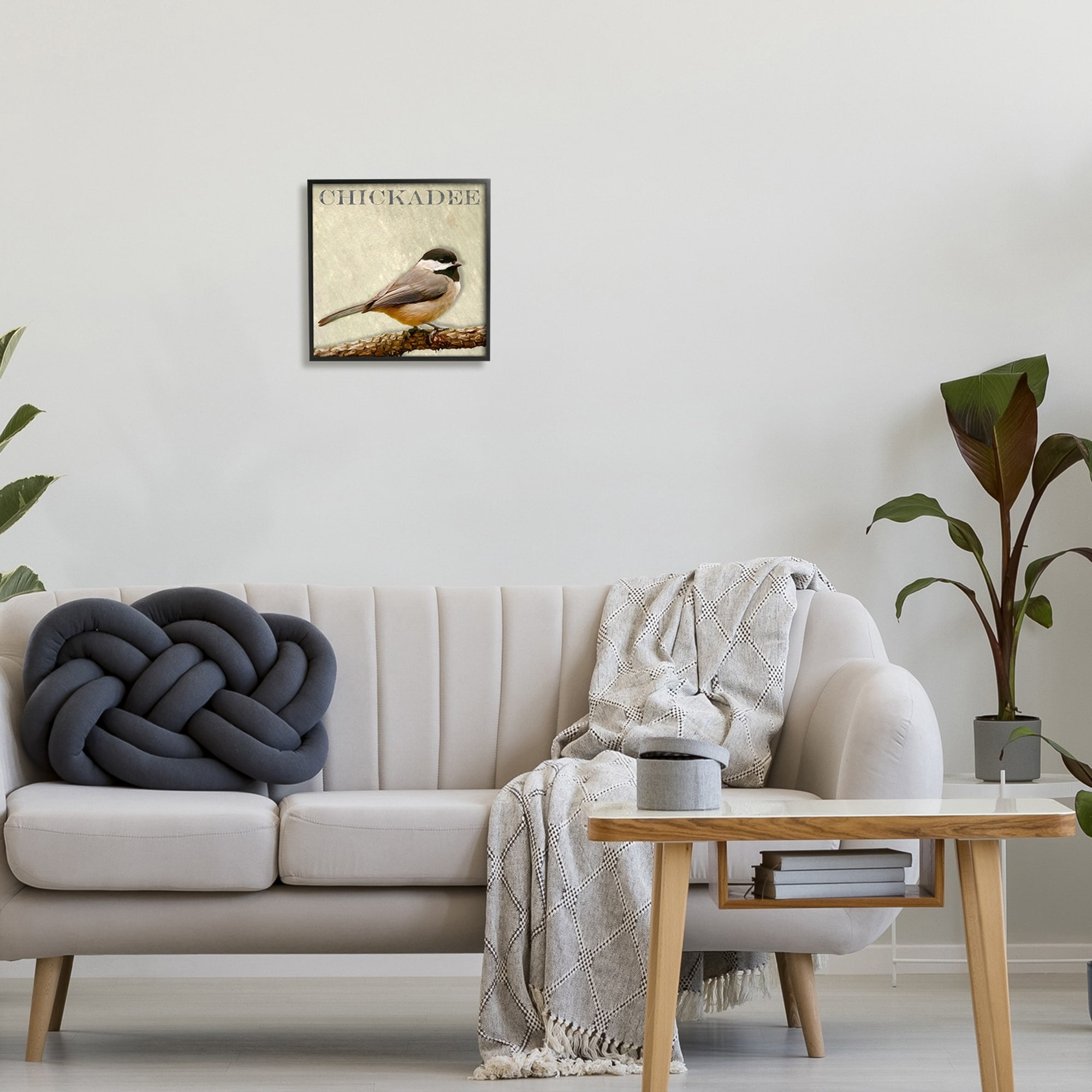 Chickadee Bird Tree Branch Text Illustration Animals & Insects Graphic Art Framed Art Print Wall Art