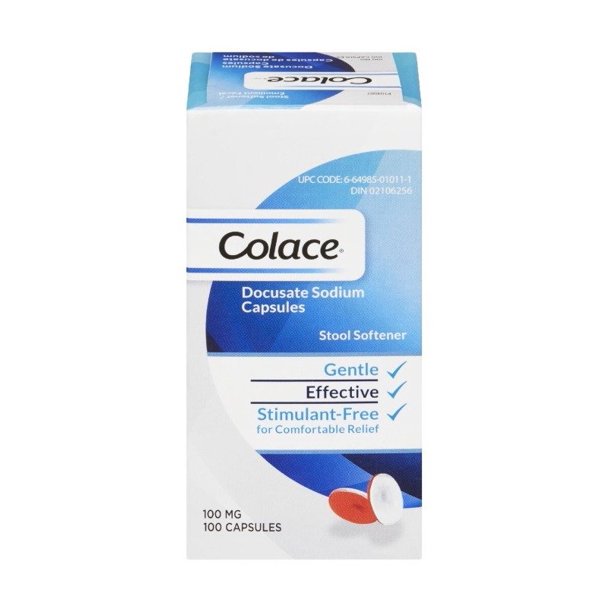 Colace Docusate Sodium Stool Softener Softgels, 100 mg, 100 Count