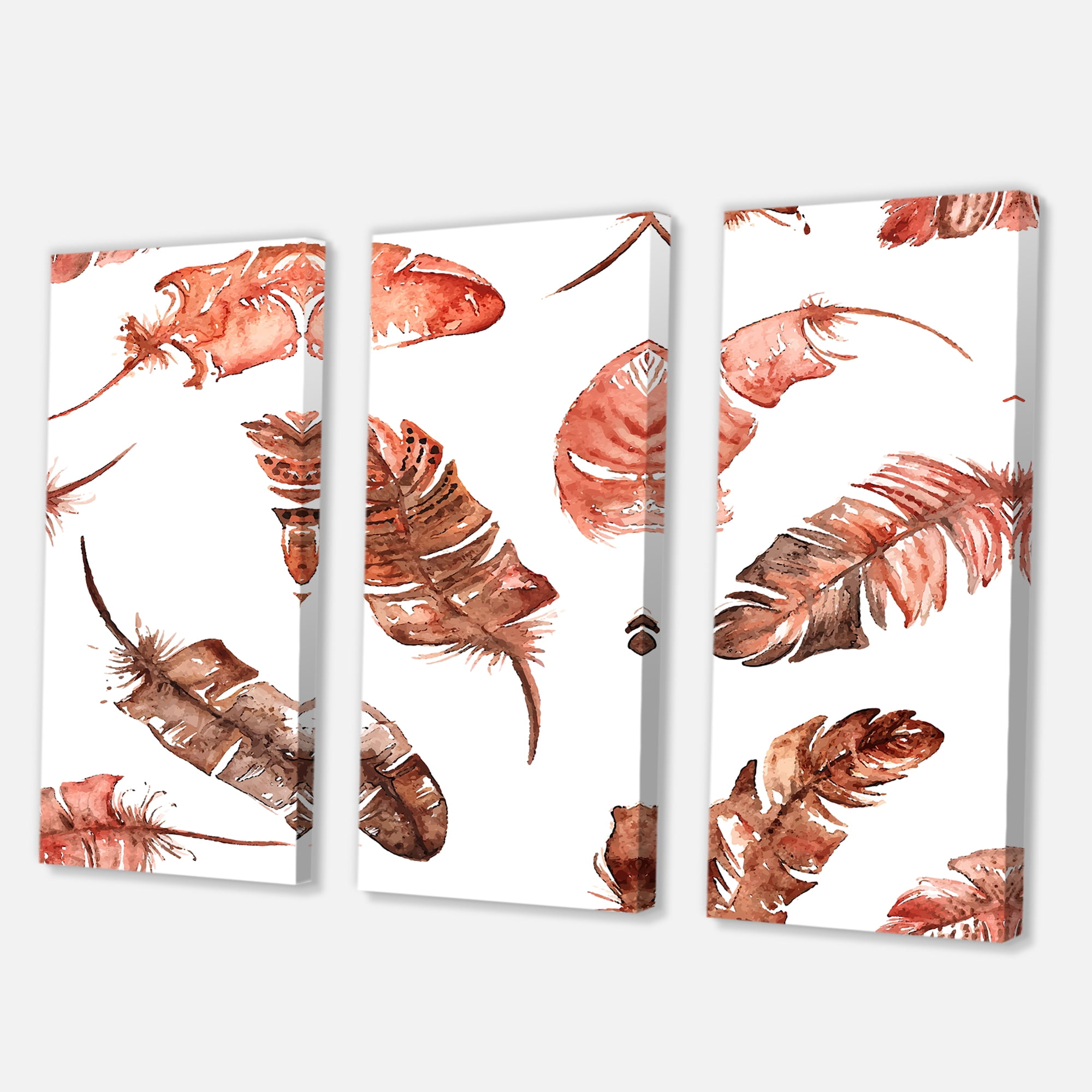 Designart ' Ethinic Orange Feathers On White ' Bohemian & Eclectic Canvas Wall Art Print