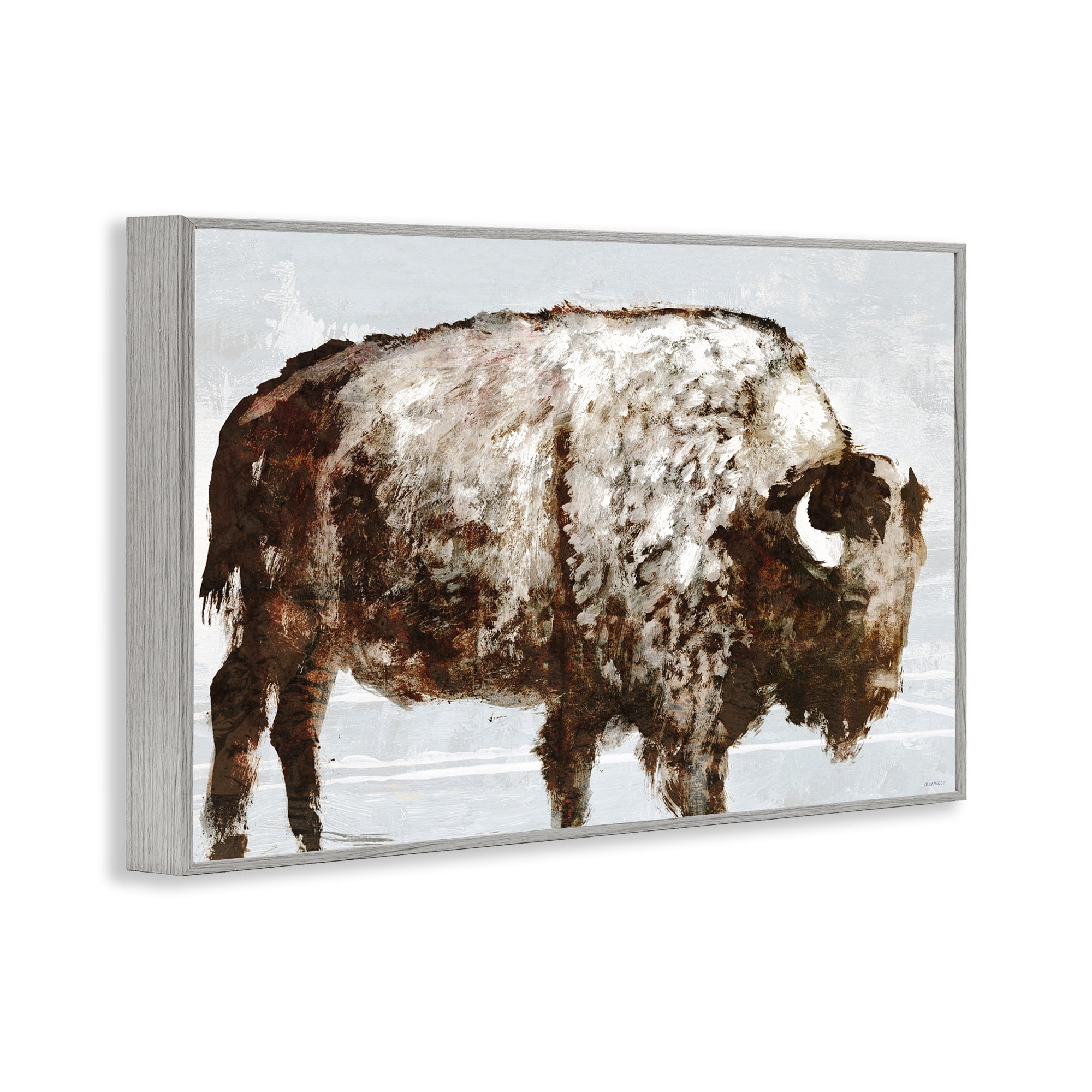 Stupell Industries Abstract Buffalo Impression Animals & Insects Painting Gray Framed Art Print Wall Art, 30 x 20