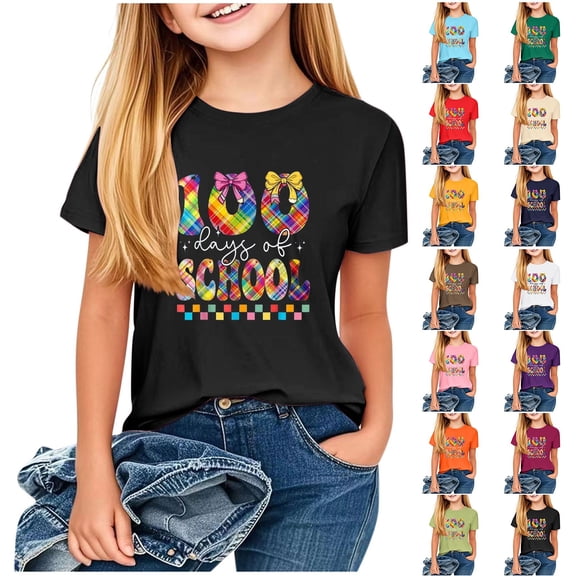 Bixock Toddler Boys Girls Short Sleeve Shirts Toddler Clothes 100 Days Of School Print T Shirt Crew Neck Tops 2Y-14Y