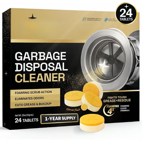 Garbage Disposal Cleaner and Deodorizer | 24 Pack | Kitchen Sink Cleaner Tablets | Odor | Fights & Buildup | Foaming Scrub Action | Citrus | 1 Year |