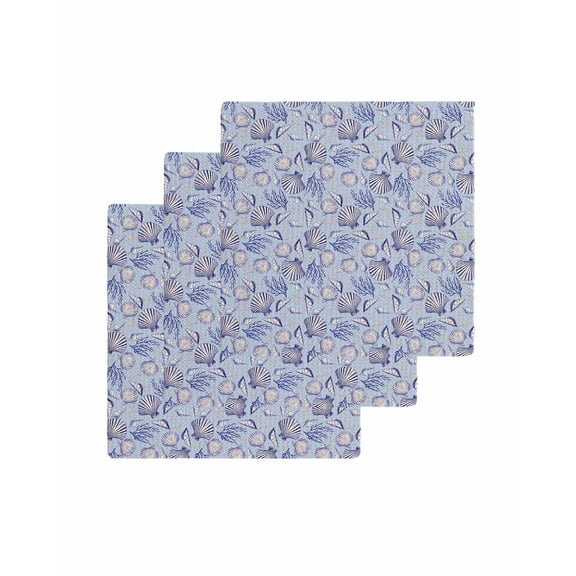 Coastal Seashells Kitchen Dish Towels for Drying Dishes Set of 3, Summer Nautical Coral Vintage Rustic Waffle Weave Microfiber Terry Hand Tea Bathroom Towels Quick Dry & Absorbent Towel 12x12