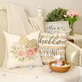 thumbnail image 5 of hofaaa Happy Easter Pillow Covers 18x18 Inch Set of 4, Striped Hello Spring Floral Bunny Rabbit Eggs Decorative Farmhouse Throw Pillowcases for Home Sofa Couch Decoration (Beige) G455-18, 5 of 6