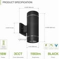 thumbnail image 2 of ASD 2 Light LED Indoor & Outdoor Wall Light Fixture | 18W 1180LM 3000K-5000K 100-277V Cylinder Up Down Lights | Dimmable Exterior Wall Sconce | Front Door, Porch, Patio | Ringed Black, ETL 2 Pack, 2 of 10