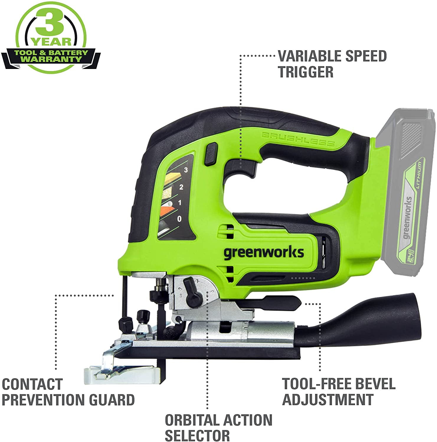 Greenworks 24V Brushless Jig Saw, Battery Not Included 3601202